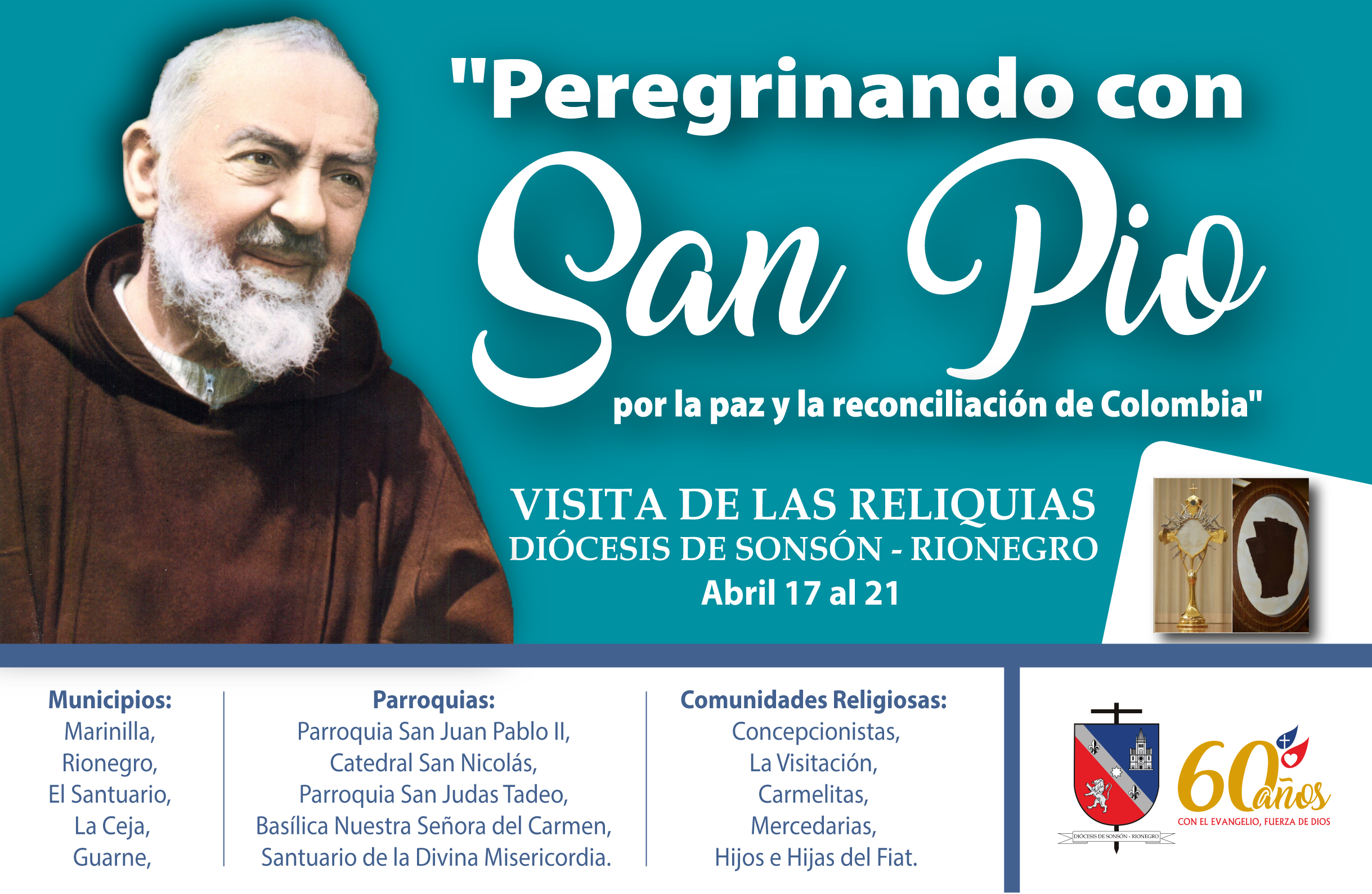 Diócesis Sonsón Rionegro Reliquias del Padre Pio de Pietrelcina, llegarán  el 17 de abril a nuestra diócesis - Diócesis Sonsón Rionegro